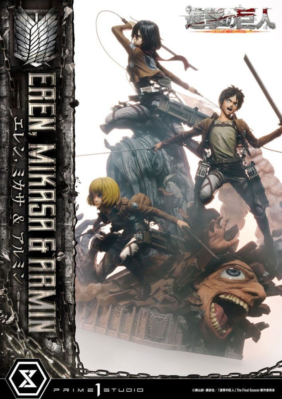 Limited Edition Statues Animetal | Attack On Titan Ultimate Premium Masterline Statue Eren, Mikasa, & Armin 72 Cm