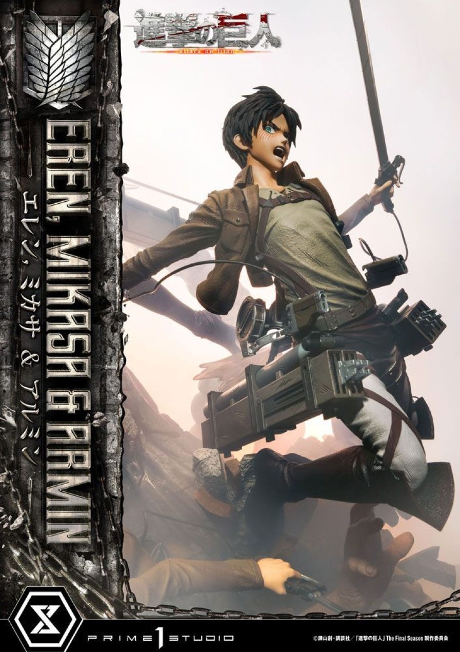 Limited Edition Statues Animetal | Attack On Titan Ultimate Premium Masterline Statue Eren, Mikasa, & Armin 72 Cm