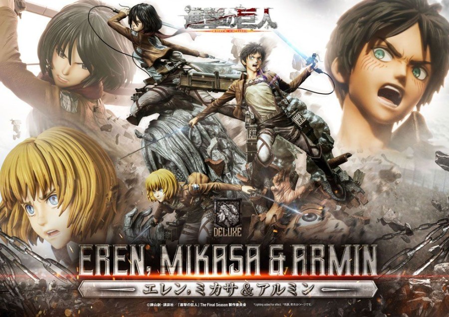 Limited Edition Statues Animetal | Attack On Titan Ultimate Premium Masterline Statue Eren, Mikasa, & Armin Deluxe Bonus Version 72 Cm