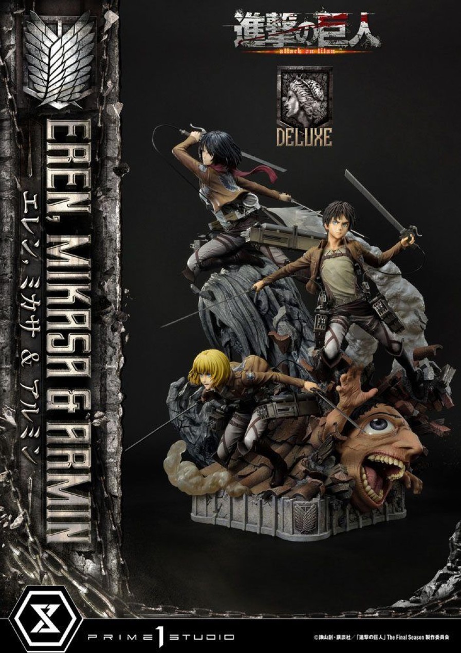 Limited Edition Statues Animetal | Attack On Titan Ultimate Premium Masterline Statue Eren, Mikasa, & Armin Deluxe Bonus Version 72 Cm