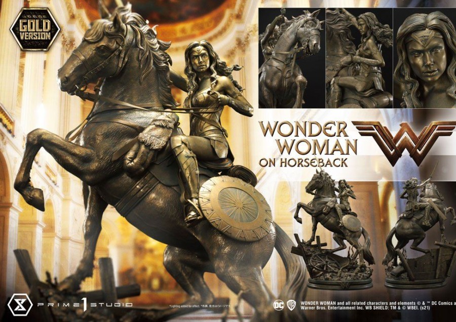 Limited Edition Statues Animetal | Wonder Woman Statue Wonder Woman On Horseback Gold Version 138 Cm