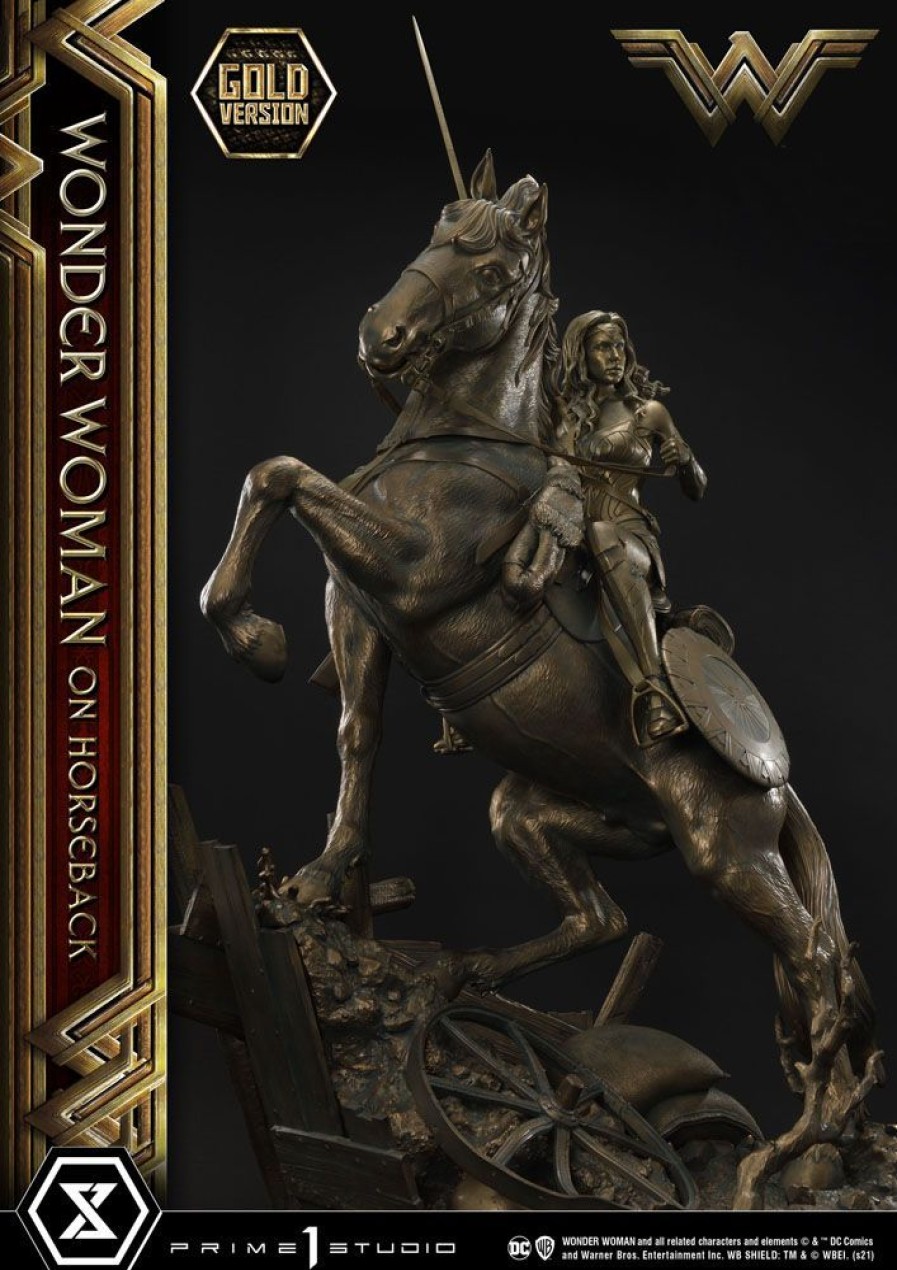 Limited Edition Statues Animetal | Wonder Woman Statue Wonder Woman On Horseback Gold Version 138 Cm