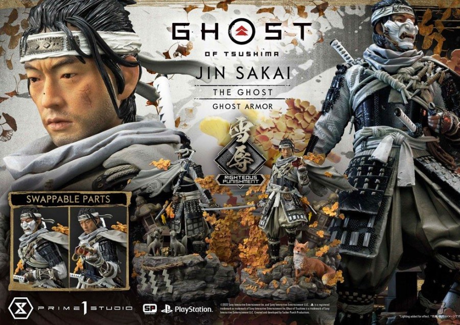 Categories Animetal | Ghost Of Tsushima Statue 1/4 Jin Sakai, The Ghost Righteous Punishment Ghost Armor 58 Cm