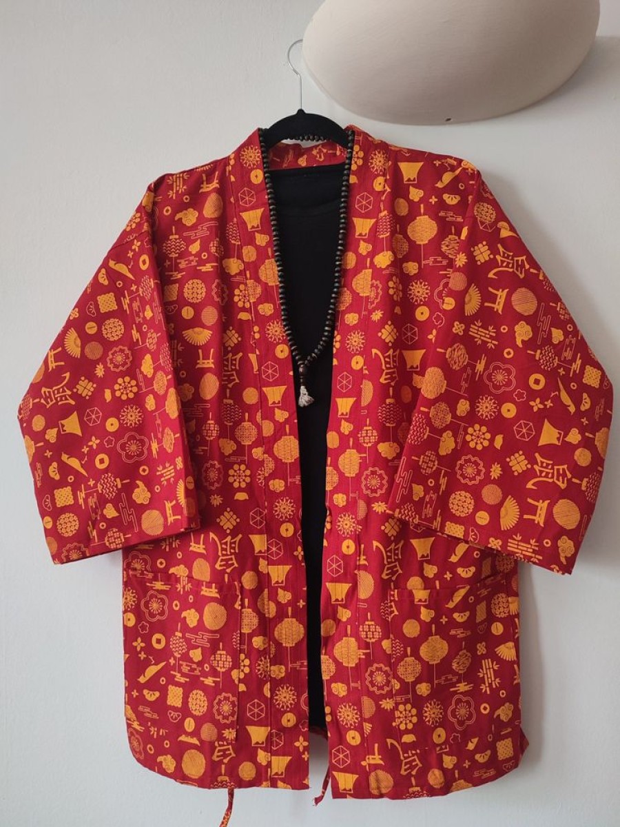 Categories Animetal | Red Japanese Haori With Golden Print