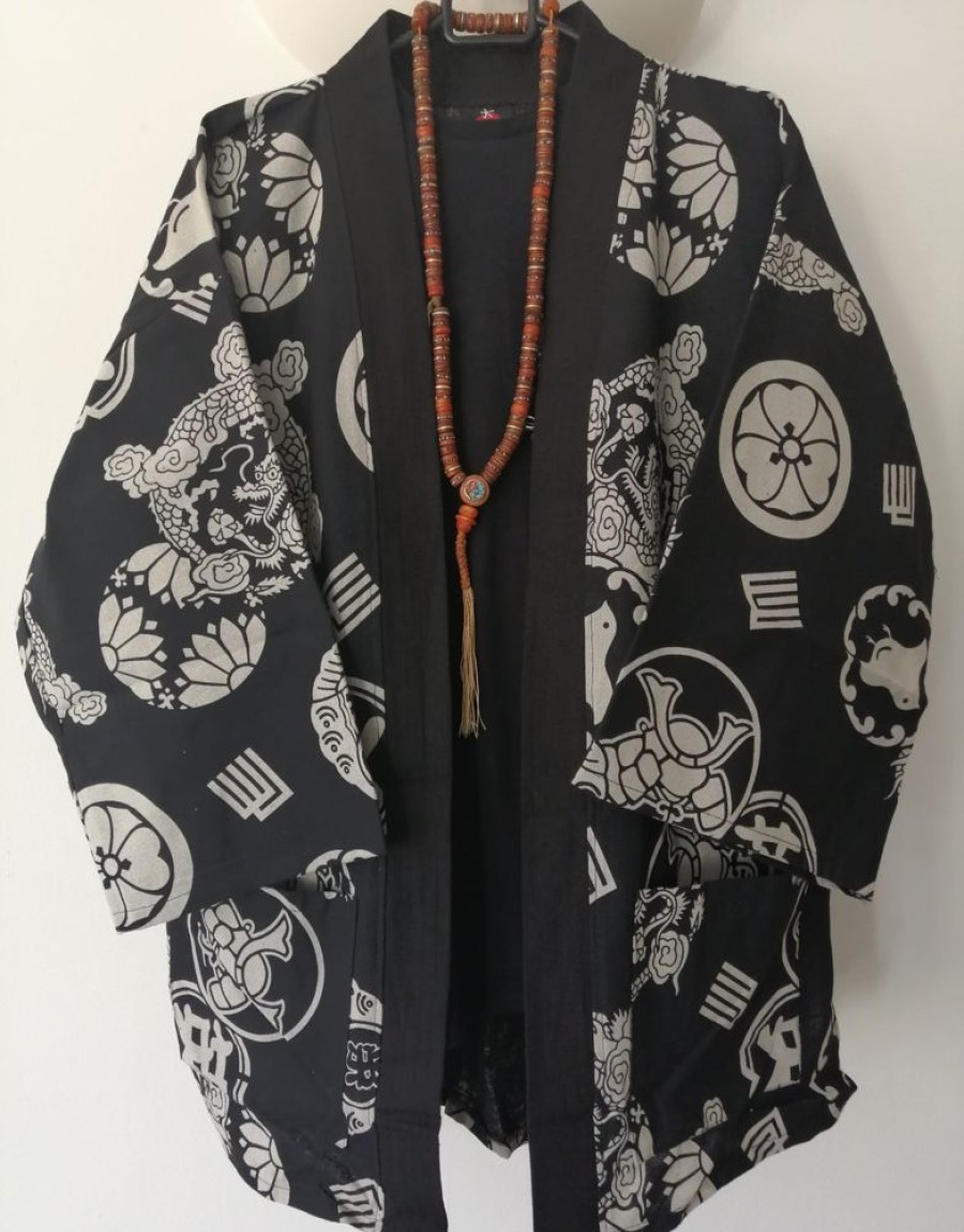 Categories Animetal | Black Japanese Haori With Dragon Print