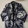 Categories Animetal | Navy Japanese Haori With White Koi Fish