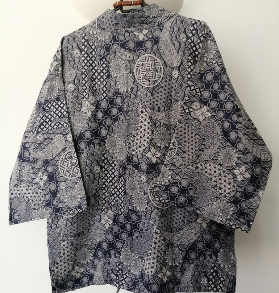 Categories Animetal | Navy Japanese Haori With Traditional Japanese Print